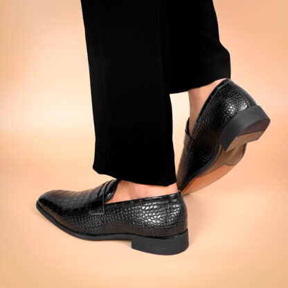 Luxé - Black Italian Croco Wrinkle Free Penny Slip On 326A - Image 4