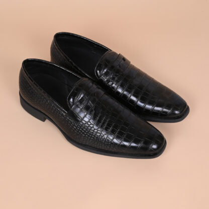 Luxé - Black Italian Croco Wrinkle Free Penny Slip On 326A - Image 13